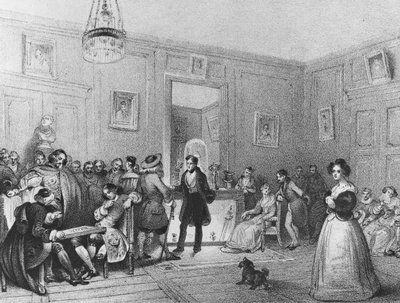 Schauspielerfoyer im Théâtre Français, graviert von Pierre Joseph Challamel, ca. 1850er Jahre von Theophile Evariste Fragonard